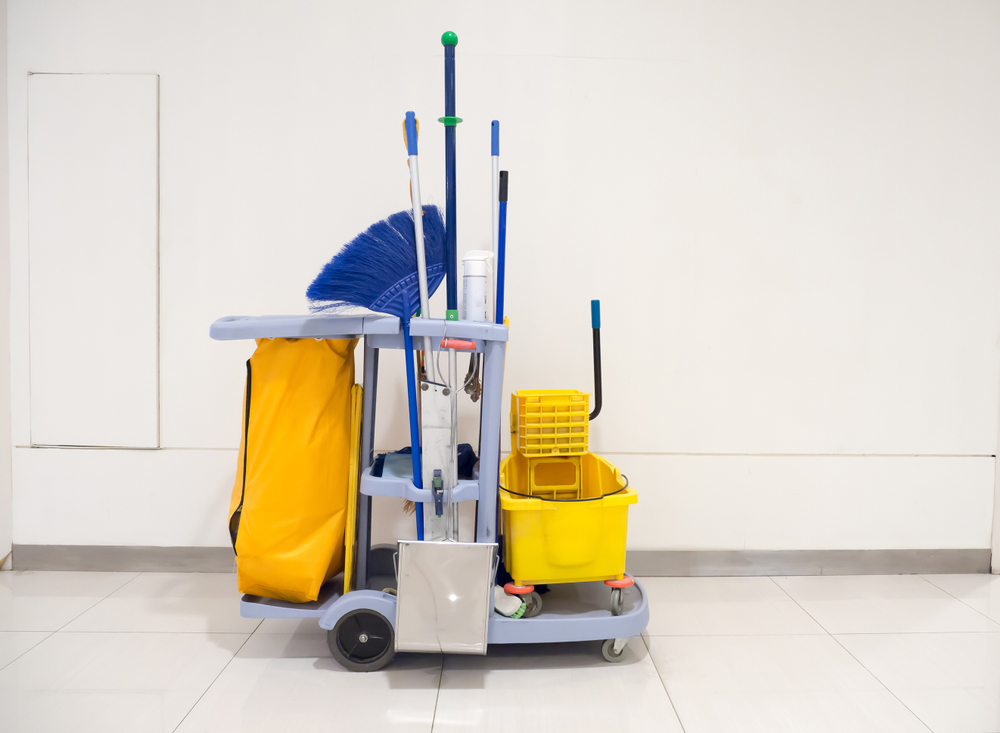 Cleaning cart in a commercial space.