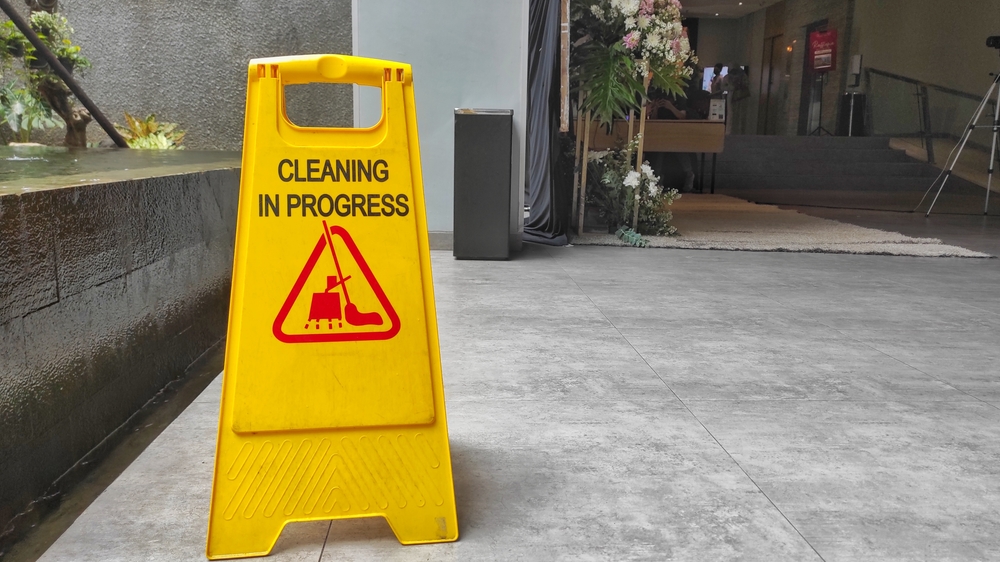 Commercial cleaning in progress sign.